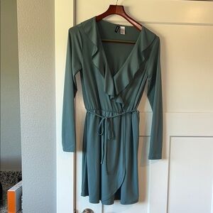 H&M Ruched Wrap Dress Long Sleeve V-Neck Sz 12